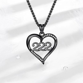 INFUSEU Trending Items Angel Number 222 Simple Black Necklace Heart Pendant Cute Cool Y2k Jewelry for Women Teens Teenagers Teenage Aesthetic Good Luck Accessories