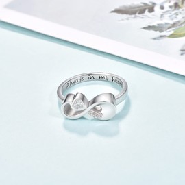 KINGWHYTE Ashes Ring for Women 925 Sterling Silver Infinity Urn Rings for Ashes Women Keepsake Memorial Cremation Jewelry for Pet