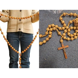 Giant Big Beads Rosario Natural Wood Jesus WOOD  Cross XL Large 37" Wall Rosary