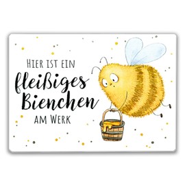 Pummel Bee Glass Chopping Board with Saying "Fleißiges Bienchen am Werk ein Werk" Colourful Kitchen Board for Cooking for Bumble Bee Women Birthday Glass Chopping Board with Honey Pot Motif