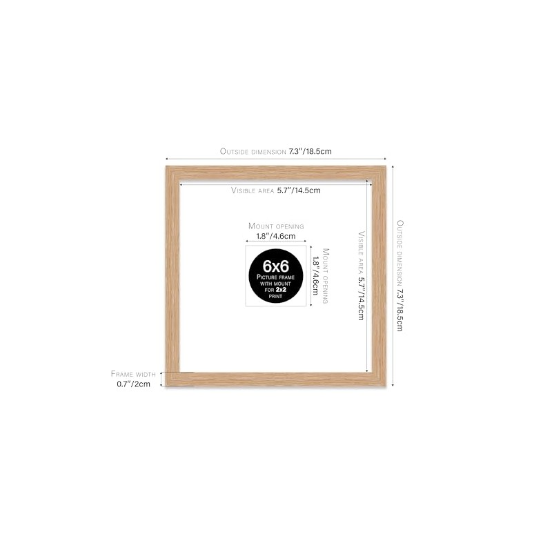 6x6" Square Picture Frame, Display Pictures 2x2" With Mat or