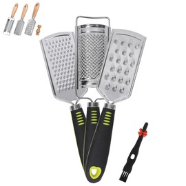 Handheld Cheese Grater Set for Kitchen Stainless Steel Mini Cheese Grater with Handle Lemon Zester with Cleaning Brush for Cheese Vegetable Fruit Chocolate (Black Handle) by beardo decor