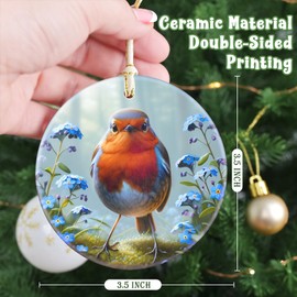 Robin Christmas Ornament, 3.5 Inch Ceramic Christmas Hanging Ornament, Robin Decor, Christmas Tree Ornaments, Gifts for Christmas, Holiday Presents, Gift Exchange