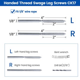 Muzata 100 Pack 1/8" Cable Railing Hardware Kit Swage Lag Screws Left and Right Handed Thread for Wood Post T316 Stainless Steel Deck Cable Railing System 50 Pairs CK17