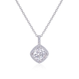 Diamond Treats 925 Sterling Silver Pendant Necklace with a Cushion Shaped Stone, Elegant Bridal Necklace in 925 Silver, Silver Cubic Zirconia Drop Pendant Necklace for Women, Jewellery Gifts for Women