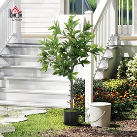 HOMCOM Lifelike Artificial Laurel Tree, 3FT Fake Tree with 345 PEVA Leaves and Flocked Soil, Potted Fake Plant for Home or Office Decor, Green