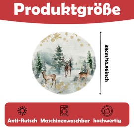 Set of 4 Watercolour Reindeer Tree Christmas Round Placemats, Christmas Table Set Banquet Placemats Kitchen Party Decoration, Washable Place Mats