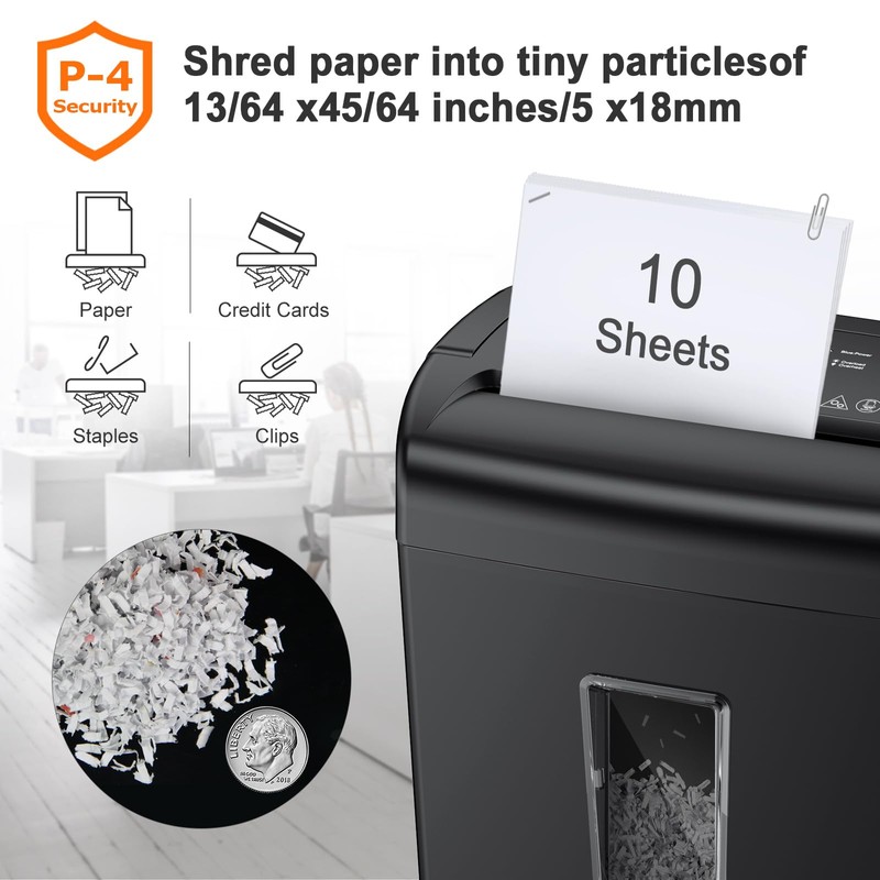 Bonsaii 10-Sheet Cross Cut Paper Shredder, 5.5 Gal Home Office