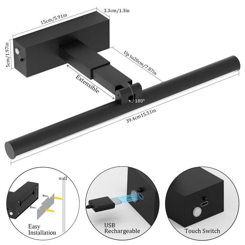 Coinmit Battery Operated Picture Light15.5Inch with Remote,10000mAh Rechargeable Wireless Picture