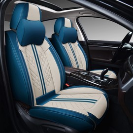 GXT Car Seat Covers Front Seats Only, Front Car Seat Covers 2 Pack, Premium Faux Leather Car Seat Cushion - Universal Fit for Most Sedans SUV Pick-up Truck with Headrests(White and Blue)