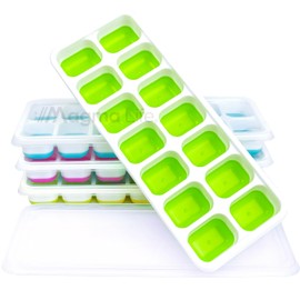 Magma Life Molde para Hielos de Silicona Suave: Conjunto de 4 Moldes Apilables con Tapas, ¡Diseñados para Facilitar el Desmoldado y Añadir un Toque de Diversión con sus Colores Vibrantes!