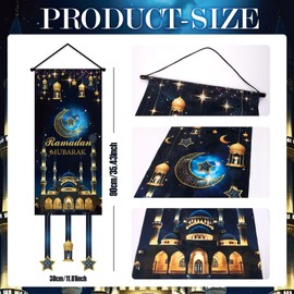 OTTPOOM Ramadan Mubarak Banner Blue Ramadan Door Decorations Hanging Welcome Banner Sign for Holiday Party Supplies Home Office Decor