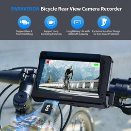 PARKVISION Bicycle Rear View Camera Recorder, 4.3'' 1080P Sunshade Monitor, 8000mAh Battery,Loop Recording, 64GB TF Card, Bike Front/Backup Cam for Mountain Ebike Road Bike