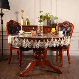 SUTAVIA Clear TPU Tablecloth 100% Waterproof lace Table clothFriendly PVC,Oil Proof Spill Proof Table Protector, Oblong Transparent Table Cover,Wipe Clean Camping (Gold, 60" Round)