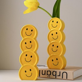 Novelty 7.3in Glossy Yellow Smile Face Ceramic Vase Decor for Men & Women