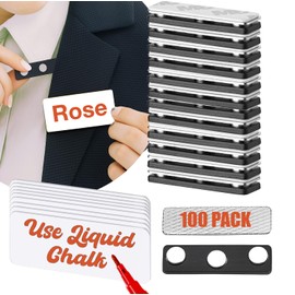 Magnetic Name Tag Holders with Customizable & Reusable Badges for Securely Attaching ID Badges, Name Tags, and Accessories (100 Magnets with Name Tag)