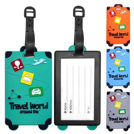  4 Pcs Silicone Luggage Tag,Travel Bag Tags with Name ID Card,Luggage Tags for Suitcases,Bag Tag (Green)