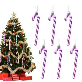 13cm Purple White Candy Cane Christmas Decoration,6pcs Christmas Glitter Candy Cane,Xmas Tree Pendant Hanging Ornaments Plastic Candy Cane for Christmas Tree Decorations,Holiday New Year Party Decor