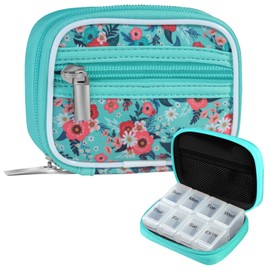 Pill Case Weekly Travel Pill Organizer for Purse with Removable 7 Day Pill Box Premium Neoprene Pill Container for Travel Purse Accessory, Vitamin, Supplement, Small Pieces Arrangement-Green