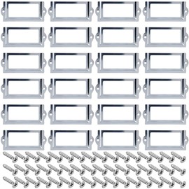 HAOBIN Pack of 24 Metal Label Holders Filing Cabinet Label Frame Label Frame Label Frame Label Frame 80 x 35 mm with Screws Used in Filing Cabinet for Office Shelves