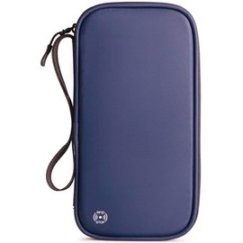 Lumbor37 Cartera para Pasaporte Familiar de Gran Capacidad para 4 Personas, Porta para Pasaporte con Bloqueo RFID, Cremallera y Cordón de Transporte, Organizador de Documentos de Viaje (azul)