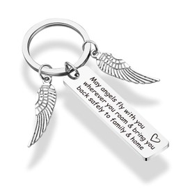 BOSATE Traveller May Angels Fly Travel Prayer Keychain Safe Drive Camper Keychain Gift for Travelers