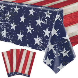 3-Piece 54 x 108 Inch American Flag Plastic Tablecloth - Vintage Stars and Stripes, Disposable Rectangle Table Cover for Dining, Picnic, 4th of July Patriotic Memorial Day Indoor Outdoor Decoration