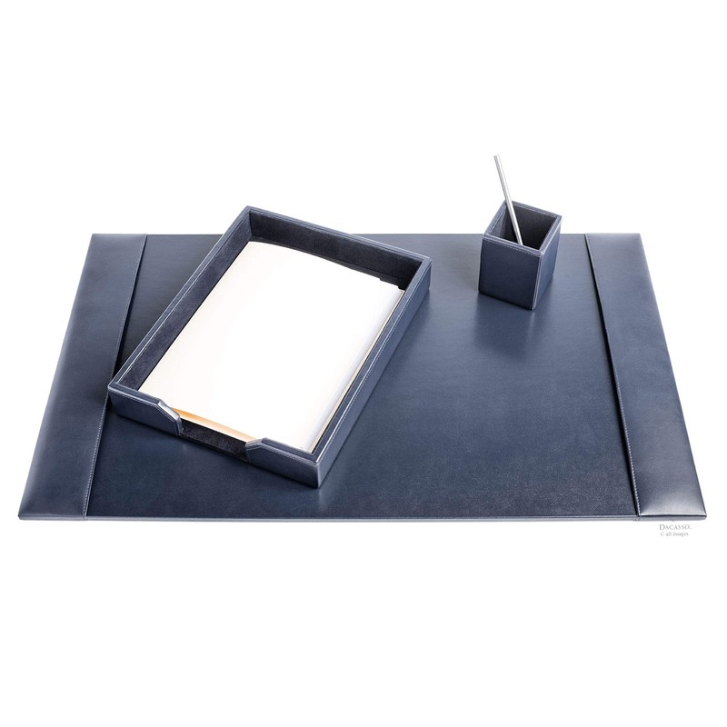 Navy Blue 3-Piece Leather Desk Set, Bonded Leather
