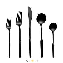 Matte Silverware Eating Utensils Set, 20-Piece Stainless Steel Flatware Set, Kitchen Utensil Set Service for 4, Durable Home Kitchen Silverware,Luxury Cutlery Set. (Black, 20)