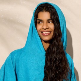 Brentfords Swim Towels for Adults Womens, Towel Poncho Changing Robe for Swim Surf Beach Bath Hooded Towel Large Absorbent Quick Dry Microfibre Beach Robe, Sea Blue