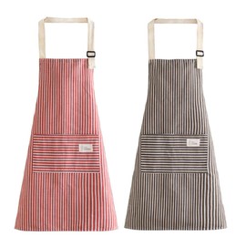 ViLiyDuo Pack of 2 Cooking Aprons, Kitchen Aprons, Waterproof Bib Apron with 2 Pockets, Barbecue Apron, Men and Women, Kitchen Apron, for Kitchen, Restaurant, Baking Apron, Coffee colour + red, 68 x