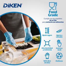 DIKEN 300 Guantes Híbridos - Grado Alimenticio - SIN Polvo, Guantes de polímero elástico TPE. (Mediano)