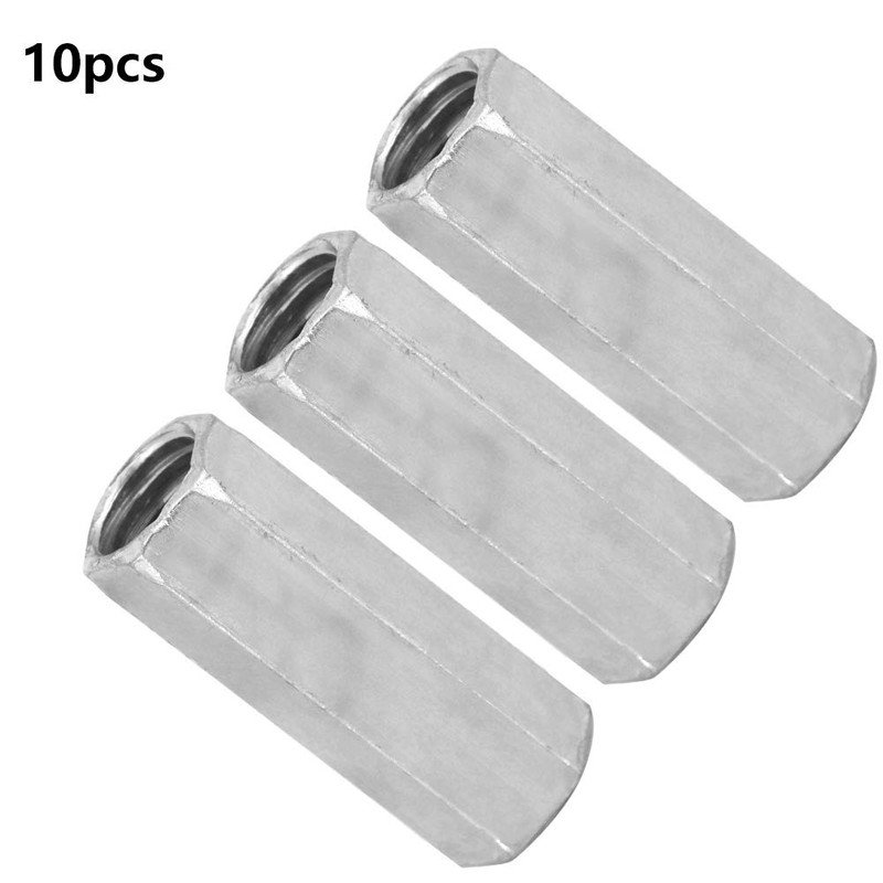 10pcs Long Rod Nut Hex Coupling Nuts Hexagonal Sleeve Nut