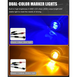 PSEQT 3/4'' Trailer LED Marker Lights Amber to Blue Dual Color Side Clearance Fender Grille Indicator Lights Waterproof 12V Round Bullet Clear Light for Trailer Truck Pickup ATV UTV RV Van Bus, 10Pcs