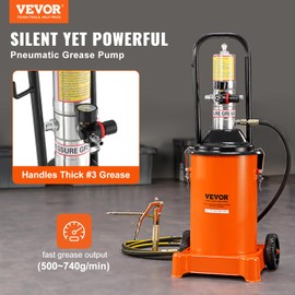 VEVOR Grease Pump, 3 Gallon Air Grease Pump with 13 ft High Pressure Hose and Grease Gun, 12L Pneumatic Grease Pump with Wheels, Portable Lubrication Grease Pump