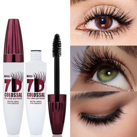 2pcs 7d Mascara Fiber Lashes Waterproof, Colossal Mascara Black Long-Lasting & Buildable Volume, Natural Length, Exquisitely Full Lashes, Smudge-Proof, Thickening Eye Makeup for Defined Curl (0.35 oz)