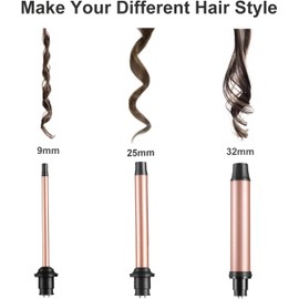 UNOBEY 3 in 1 Curling Iron, Curling Iron Wand Set with 3 Interchangeable Ceramic Curling Wand Barrel(0.35”-1.25”), Instant Heat Up, Dual Voltage Hair Curler, Include Glove