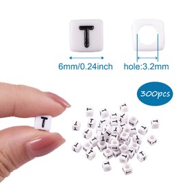 Pandahall 50g/300pcs Acrylic A-Z English Letter T Beads Alphabet Cube Beads DIY Word Message Initial Bracelet Spacer Charms Jewelry Makings 6x6mm White