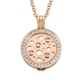 Quiges 70cm Necklace Set Rose Gold Plated Stainless Steel with Zirconia Pendant and 25mm Mini Cut Out Circle Disc Coin