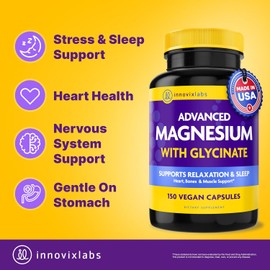 InnovixLabs Advanced Magnesium Capsules - 150 Ct, 210 mg - Chelated Glycinate and Malate - High Absorption, Promotes Relaxation, Bones, Muscle Health, Vegan Malate Sleep Supplement