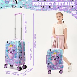 Inprof Kid’s Luggage Set 5 Piece Suitcase Set 16’’ Hardside Luggage with Spinner Wheels Girls Carry on Toddler Travel Rolling Suitcase Carry on Luggage Airline Approved