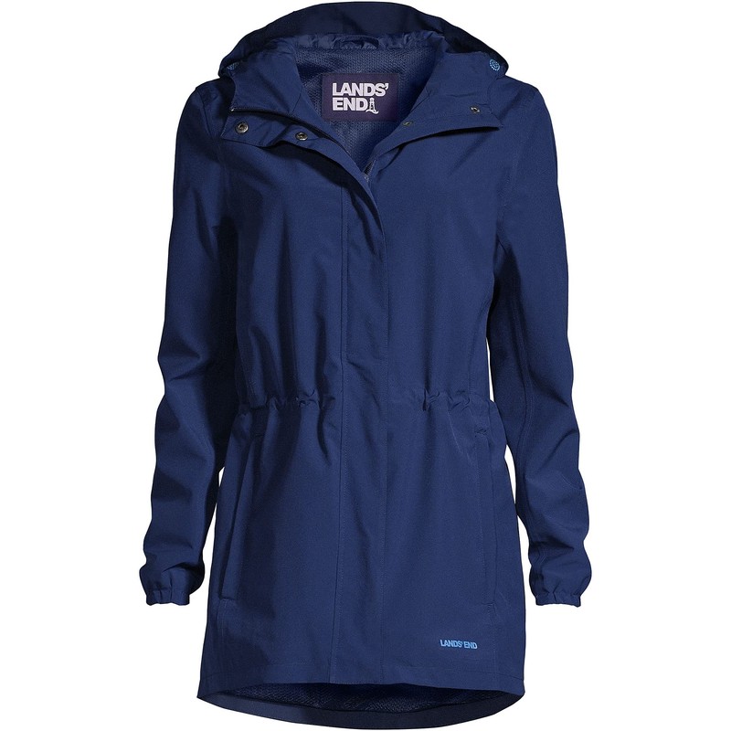 Lands' End Womens Packable Waterproof Raincoat Deep Sea Navy Regular