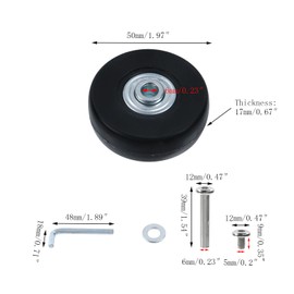 Pastlla 2 Pcs Black 50mm x 17mm Luggage Suitcase Replacement Wheels, Rubber Directional Casters, Rubber Swivel Caster Wheels Bearings Repair Kits, A Set of 2