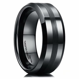 King Will 8mm Tungsten Carbide Ring for Men Black Wedding Band Matte Brushed Polish Finish 12.5