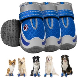 SlowTon Dog Shoes for Large Dogs - Mesh Breathable Dog Boots for Hot Pavement Summer Winter Snow, Anti-Slip Reflective Dog Booties Paw Protector for Outdoor Walking, Indoor Hardfloors(Blue,6)