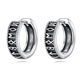 POPLYKE Viking Earrings for Men Women 925 Sterling Silver Viking Rune Hoop Earring Norse Mythology Jewellery for Men ﻿