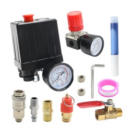 EATAKWARD Air Compressor Pressure Switch Control Valve, 0-180PSI Pressure Regulator with Gauge Connector Kit for Industrial Commercial Residential Environments (American Pattern)