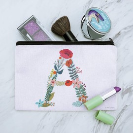 Letter A Floral Makeup Cosmetic Bag Organizer Pouch