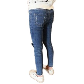 Girls Stretchy Jeans Kids Ripped Denim Trousers Jeggings Age 4-12 Years Blue Cat 150