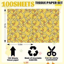 FYSUIMU 100 Sheets Rubber Duck Tissue Paper Yellow Cartoon Duck Gift Wrapping Paper Cute DIY Art Crafts Tissue for Birthday Baby Shower Holidays, 13.8 x 19.7 Inch
